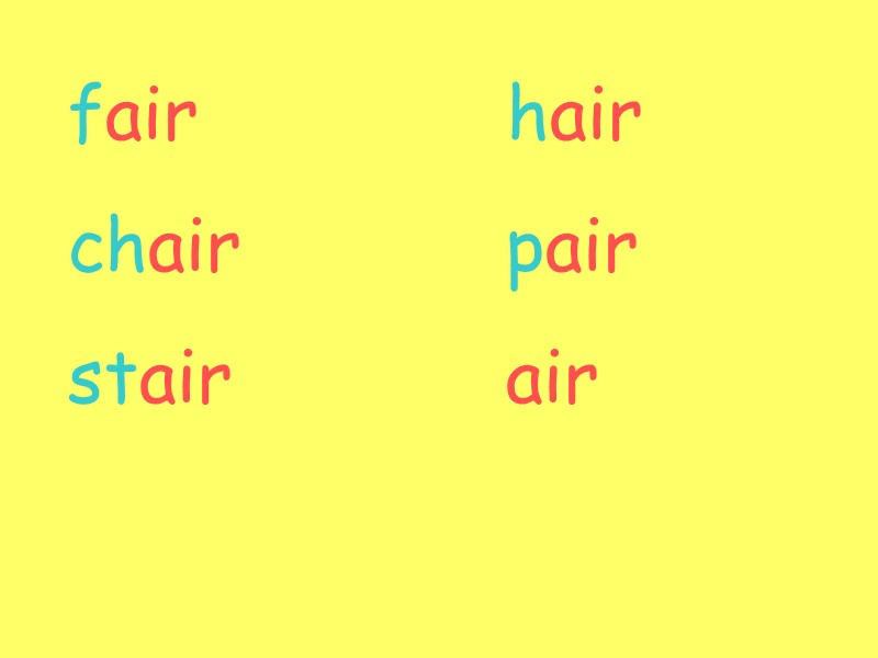 fair    hair chair       pair stair